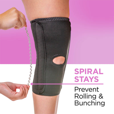 Plastic spiral stays on the athletic knee sleeve for women prevent it from rolling or bunching while walking
