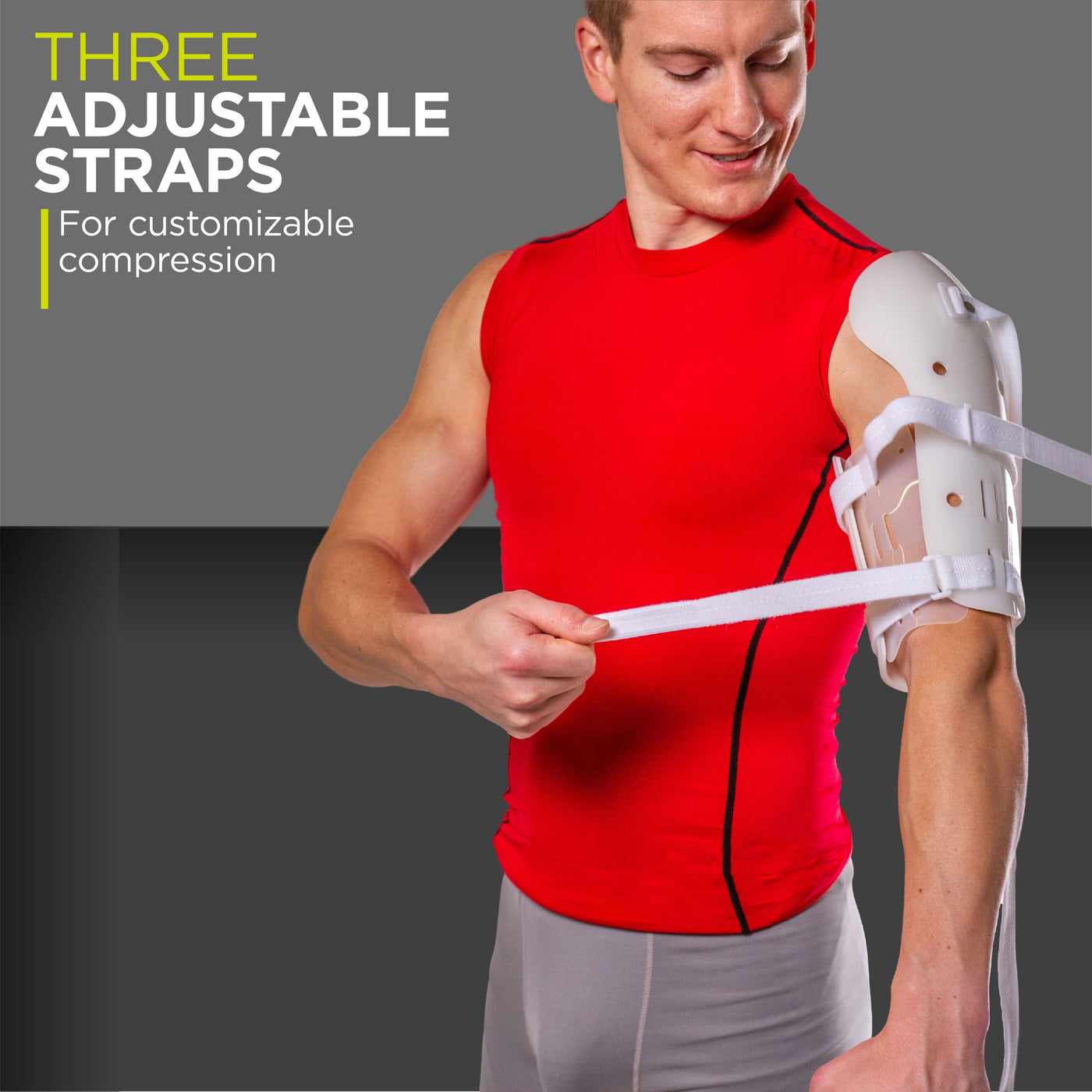 With three adjustable straps, the upper arm bicep supports a broken humerus