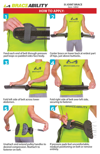 How to put on the sacroiliac joint brace instruction sheet