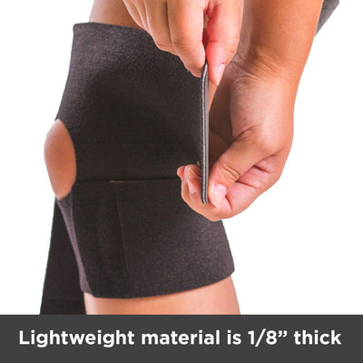 The lightweight material of this athletic knee wrap is 1/8-inch thick