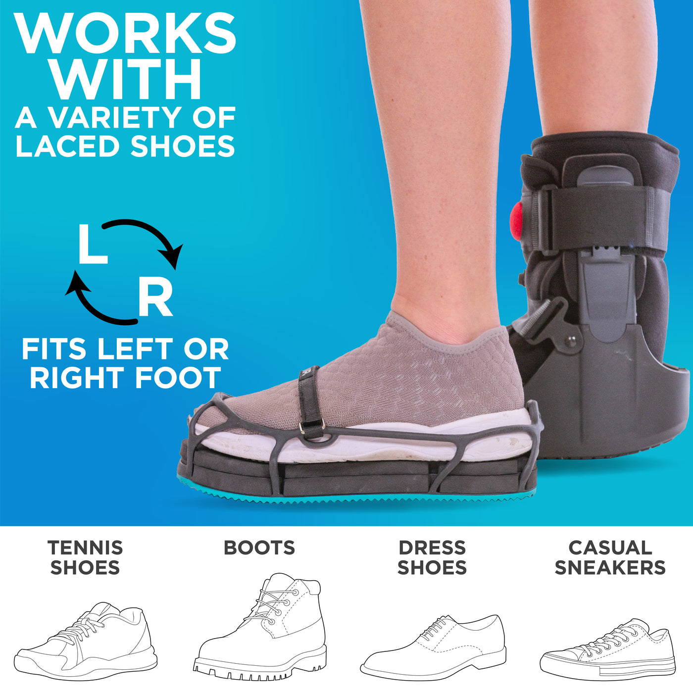 the even ups for shoes allow you to walk with a natural gait while wearing a medical shoe