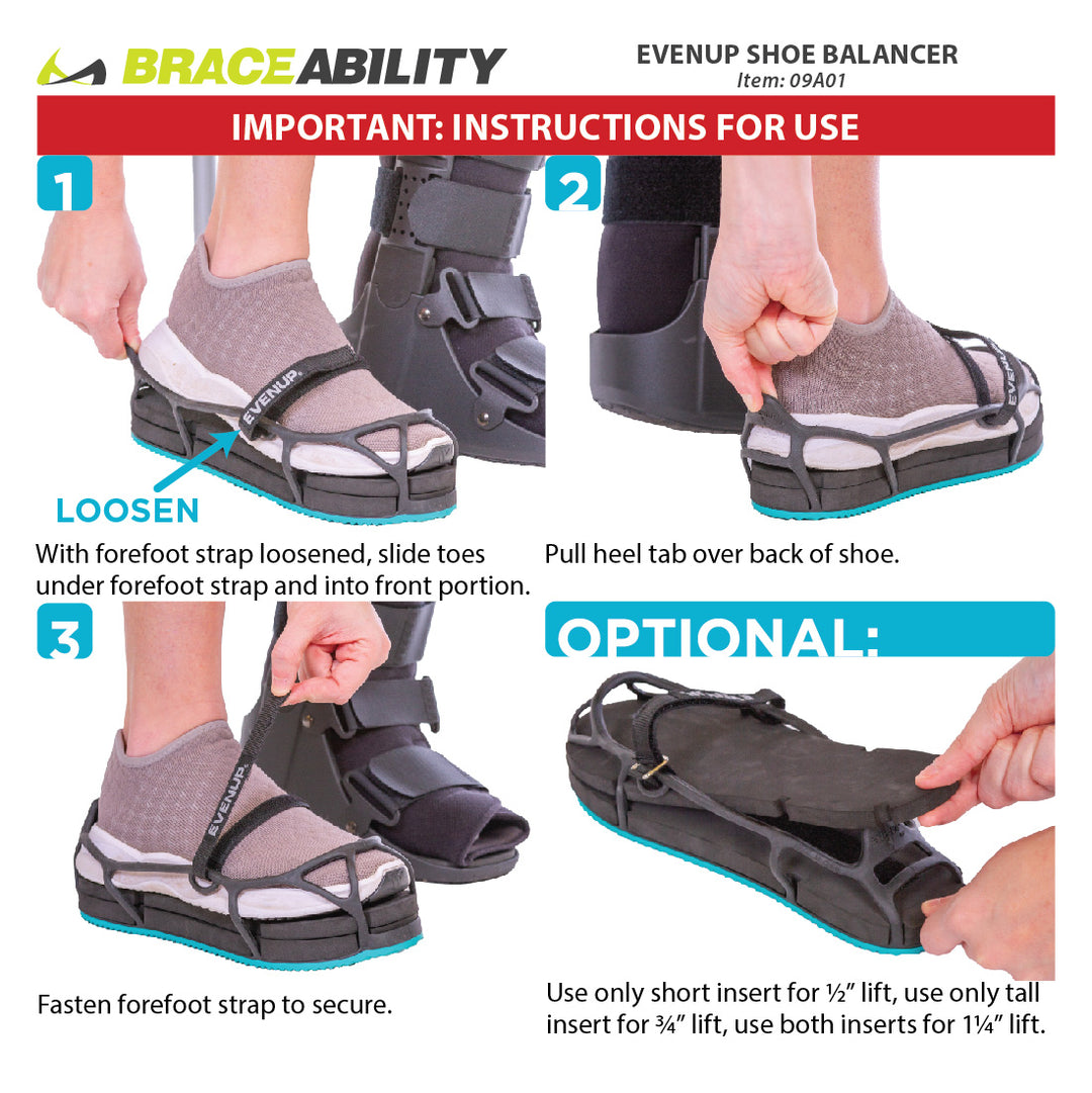 even-up shoe insert for walking boot leg length balance diagram