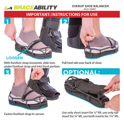 use the instruction sheet for the EVENup shoe balancer to apply the leveler on a tennis shoe