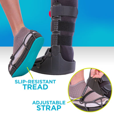 the EVENup shoe lift has slip-resistant treat and an adjustable strap for a customized fit