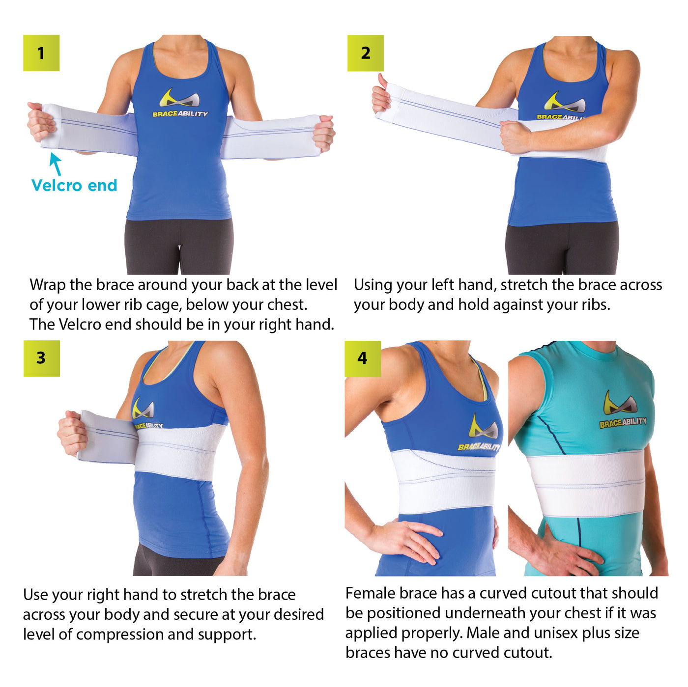 How to put on the broken rib brace instruction sheet