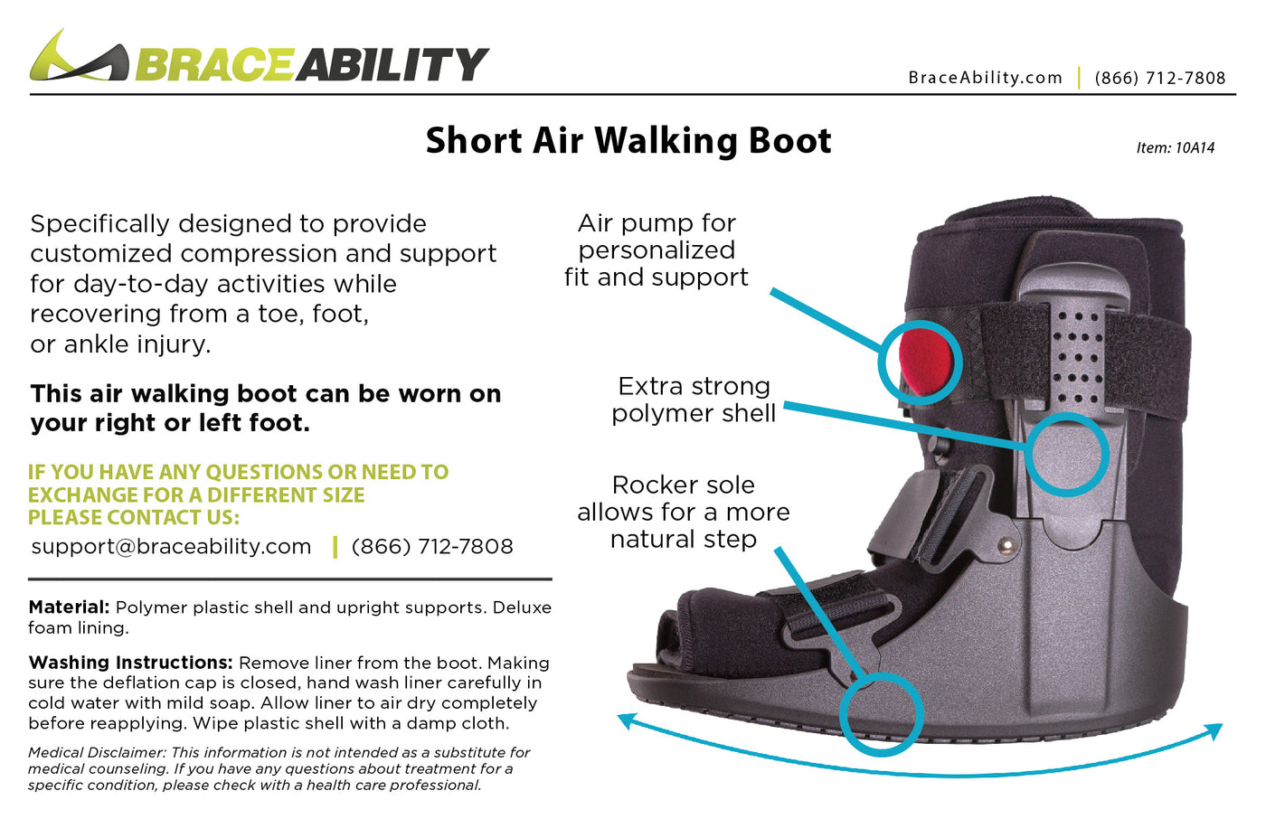 using a damp cloth, hand wash the short air walking boot and allow it to air dry before reapplying