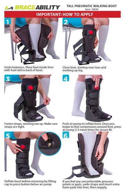 the instruction sheet for the BraceAbility tall pneumatic walking boot has 5 straps