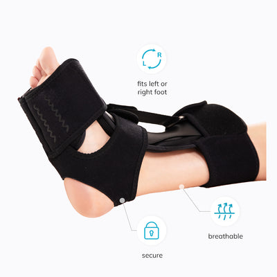the achilles tendonitis brace has secure fasteners for a consistent stretch and a breathable design for all-night support