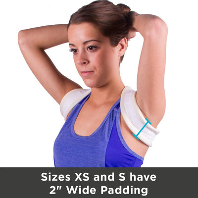 Figure-8 clavicle brace sizes XS and small have 2-inch wide padded straps