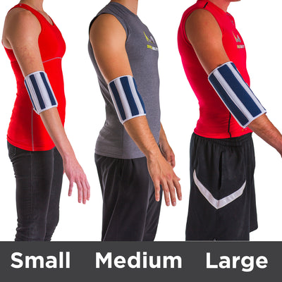 Comparison of the small, medium, and large elbow stabilizers on 3 different body types