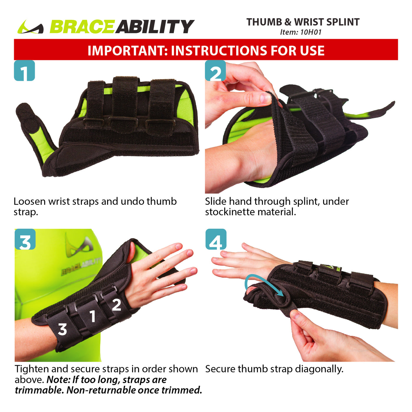 thumb and wrist splint instruction sheet