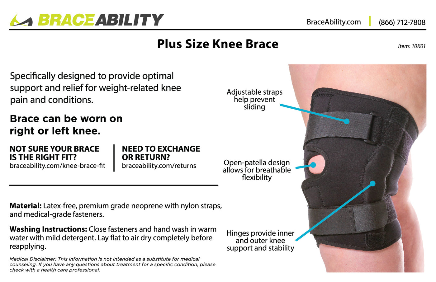 BraceAbility Hinged Knee Brace - Neoprene Wraparound Support