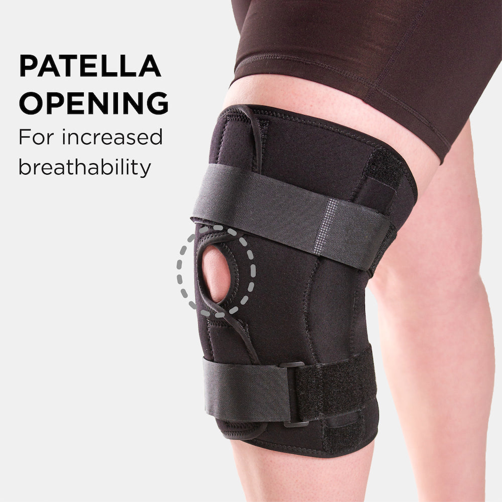 the opening around the patella on the neoprene knee support increases breathability and secures your kneecap