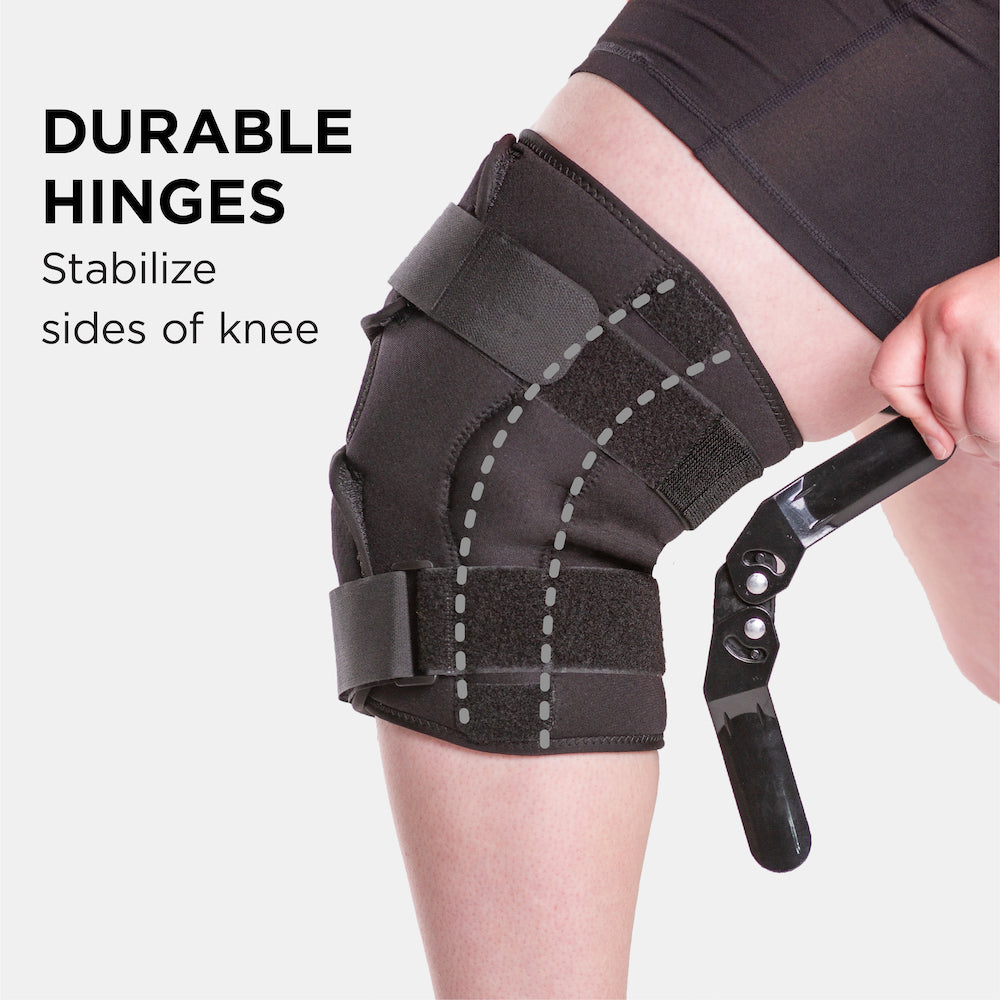 the durable hinges on the wraparound knee brace stabilize the sides of your knee to reduce tracking