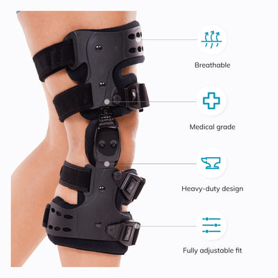 The BraceAbility arthritis knee brace is made with medical-grade velcro straps and a heavy-duty aluminum hinge