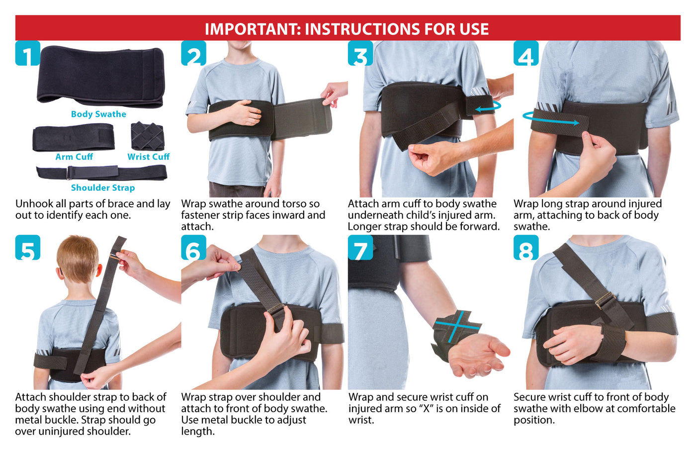 instruction sheet for how to put a shoulder sling on a child