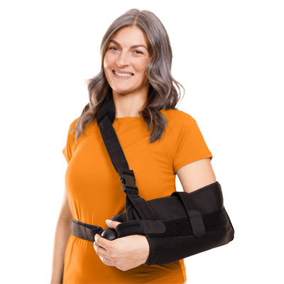 The shoulder abduction sling helps to immobilize after rotator cuff injuries