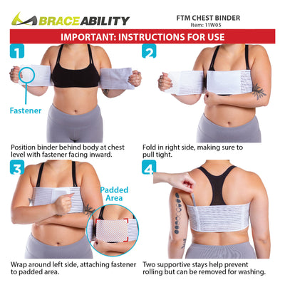 How to put on the FTM chest binder instruction sheet
