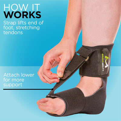 The ankle foot orthotic sock lifts the end of your foot, stretching the tendons in your arch