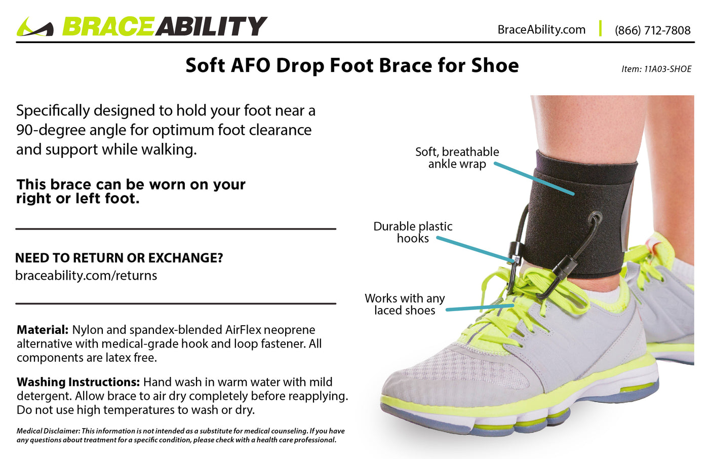 to clean the soft afo drop foot brace, hand wash in warm water with mild detergent and air dry
