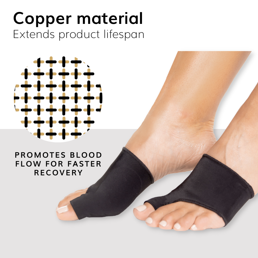 The BraceAbility bunion corrector brace is made with copper material preventing odor and extend product lifespan