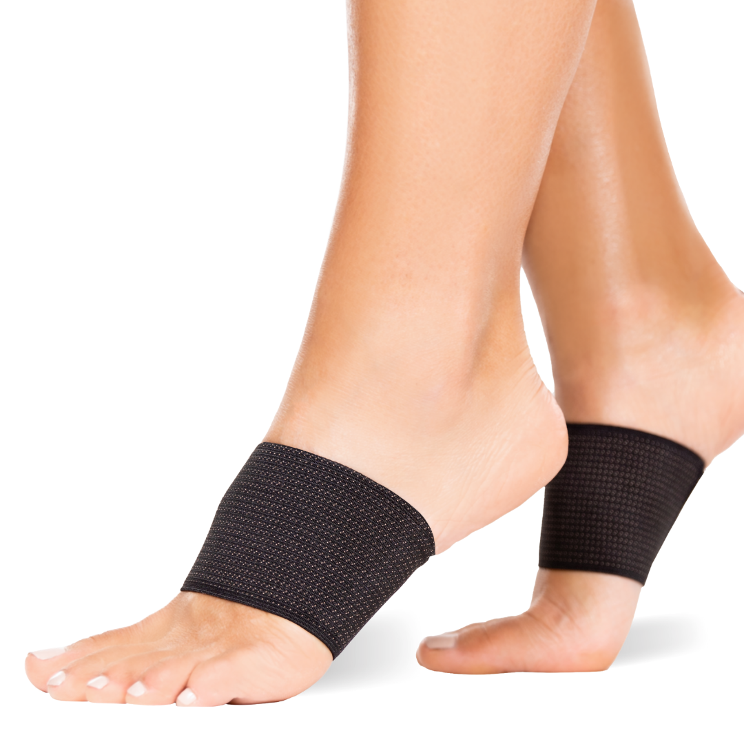 The BraceAbility Copper Arch Support Bands help to treat plantar fasciitis, flat feet and fallen arches