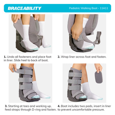 there are four adjustable straps on the kids walking boot that make it easy to apply