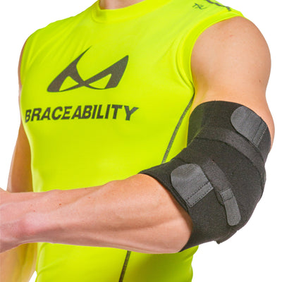 The cubital tunnel syndrome brace by BraceAbility helps treat ulnar nerve entrapment relieving elbow pain