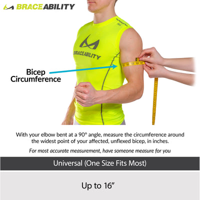 the sizing for the cubital tunnel brace comes in one size that fits bicep circumferences up to 16 inches
