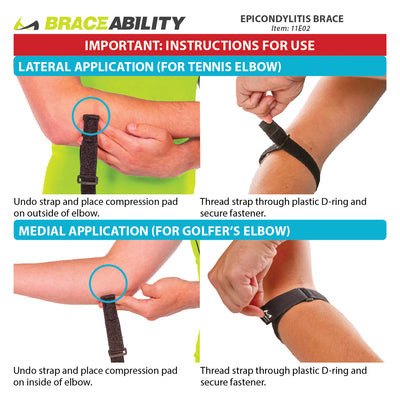 instruction sheet for how to put on the epicondylitis elbow brace