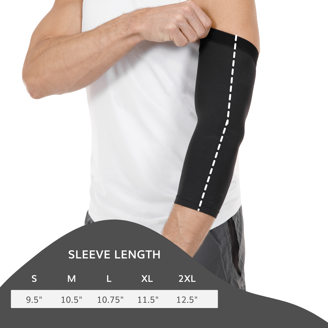 our elbow sleeve is 18 inches long, perfect for full arm comfort