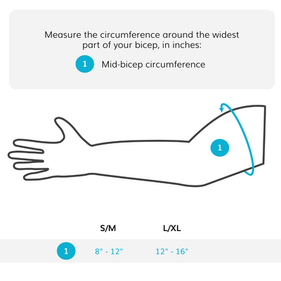 The cubital tunnel syndrome brace sizing chart comes in two sizes fitting biceps up to 16 inches