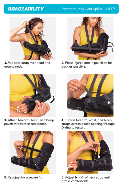 the instruction sheet for the long arm splint