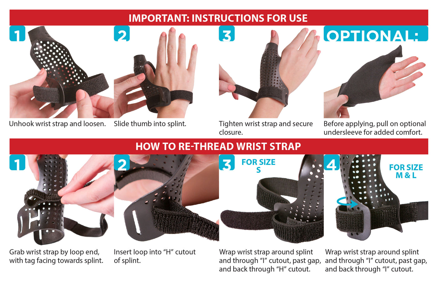 How to put on the hard thumb splint instruction sheet