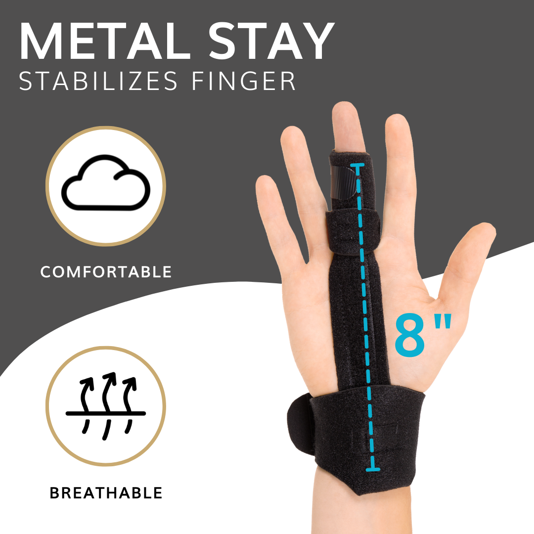 Our breathable finger fracture splint has an eight inch aluminum splint to secure hold finger