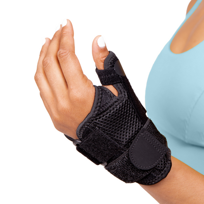 The BraceAbility Trigger Thumb Splint stabilizes the cmc joint to help recover from thumb injuries