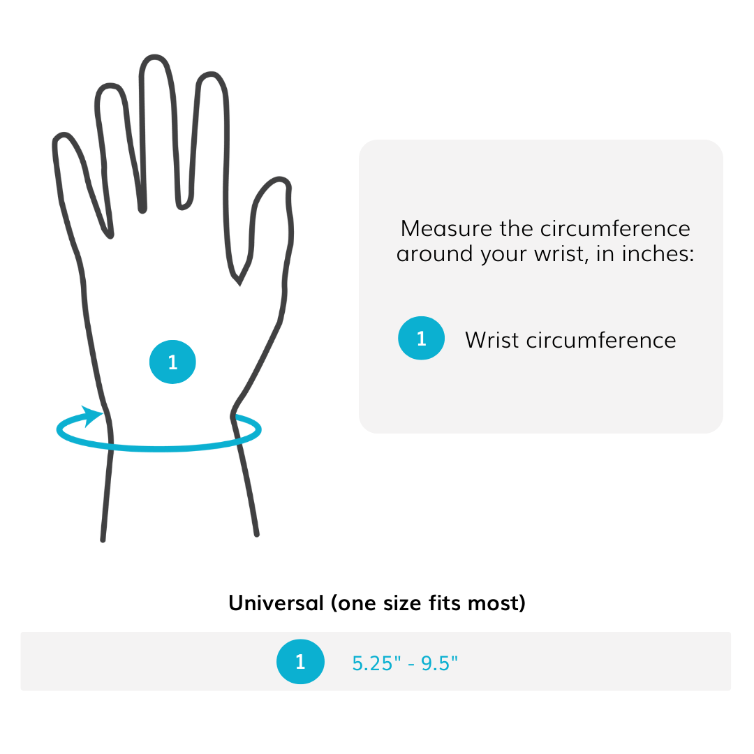 Our trigger thumb splint sizing chart is a one size fits most with wrist circumferences fitting up to nine and a half inch wrists