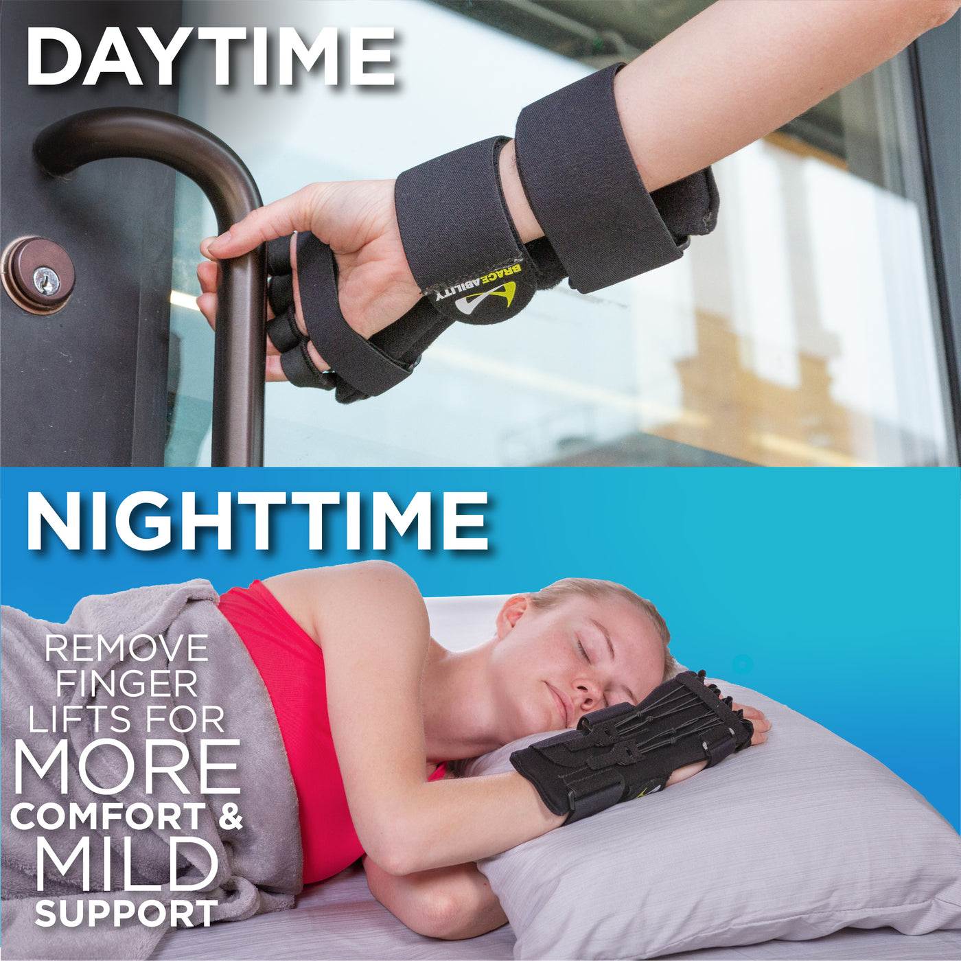 The radial nerve wrist splint can be used during the day or while you sleep