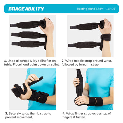 the instruction sheet for the resting hand splint is made with simple wrap around straps
