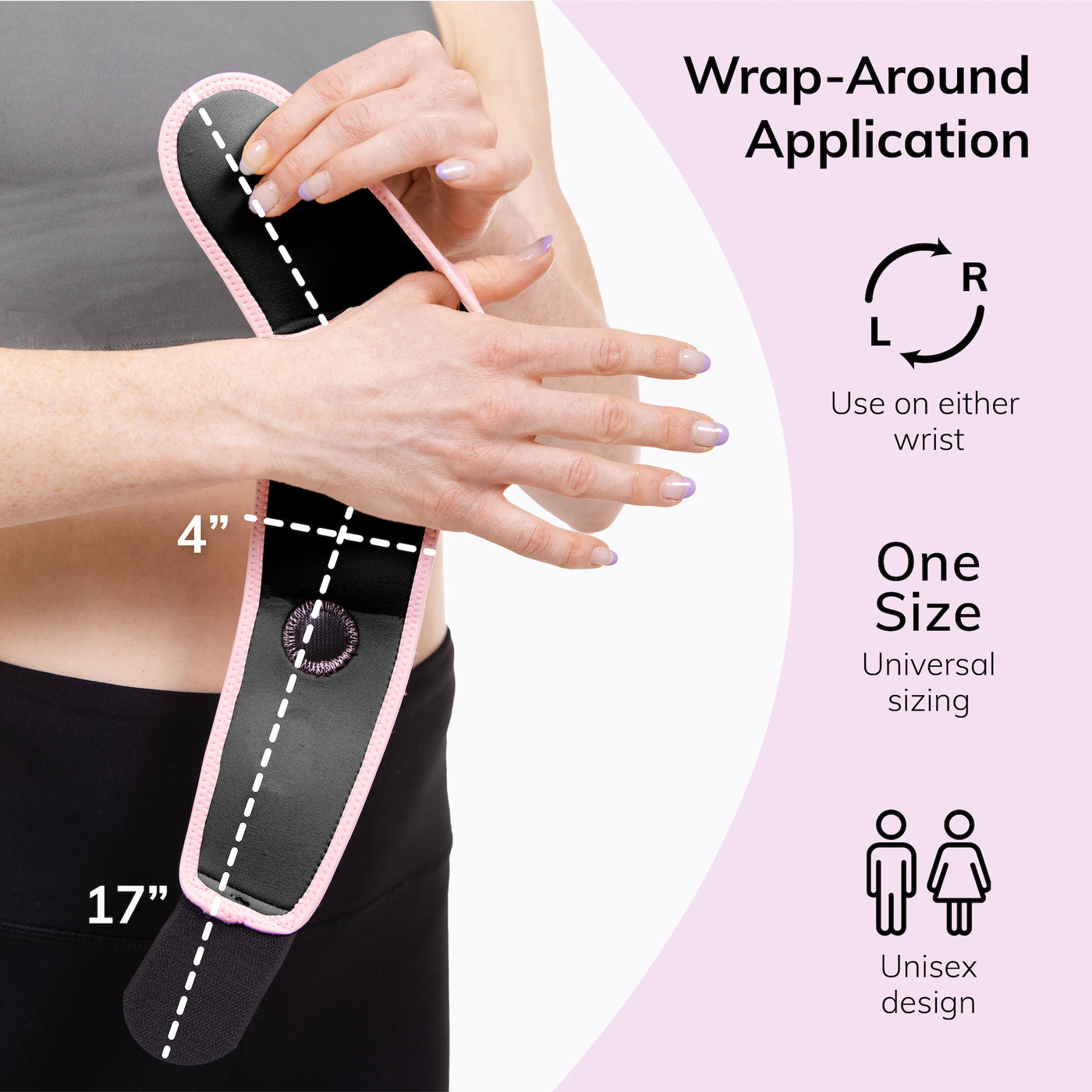 The postpartum wrist pain brace can be worn on the right or left hand to relieve mommy thumb