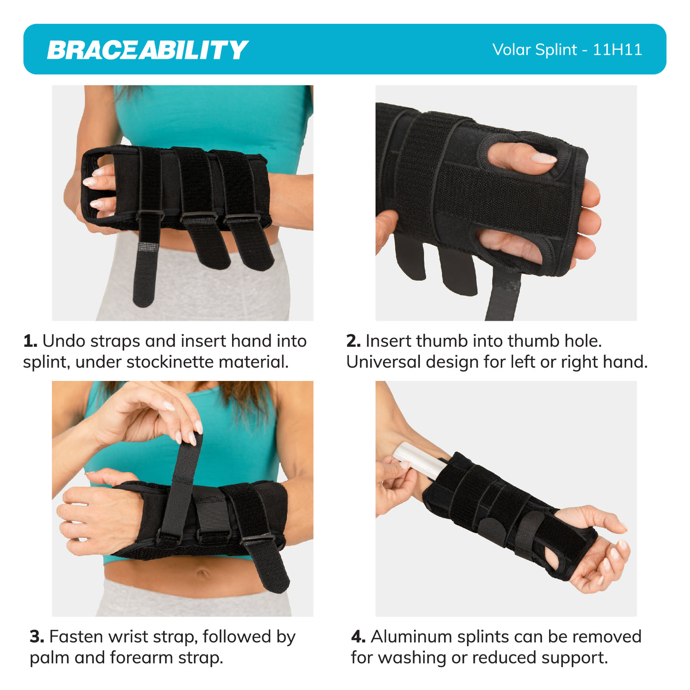 the instruction sheet for the volar wrist splint is a simple three strap application