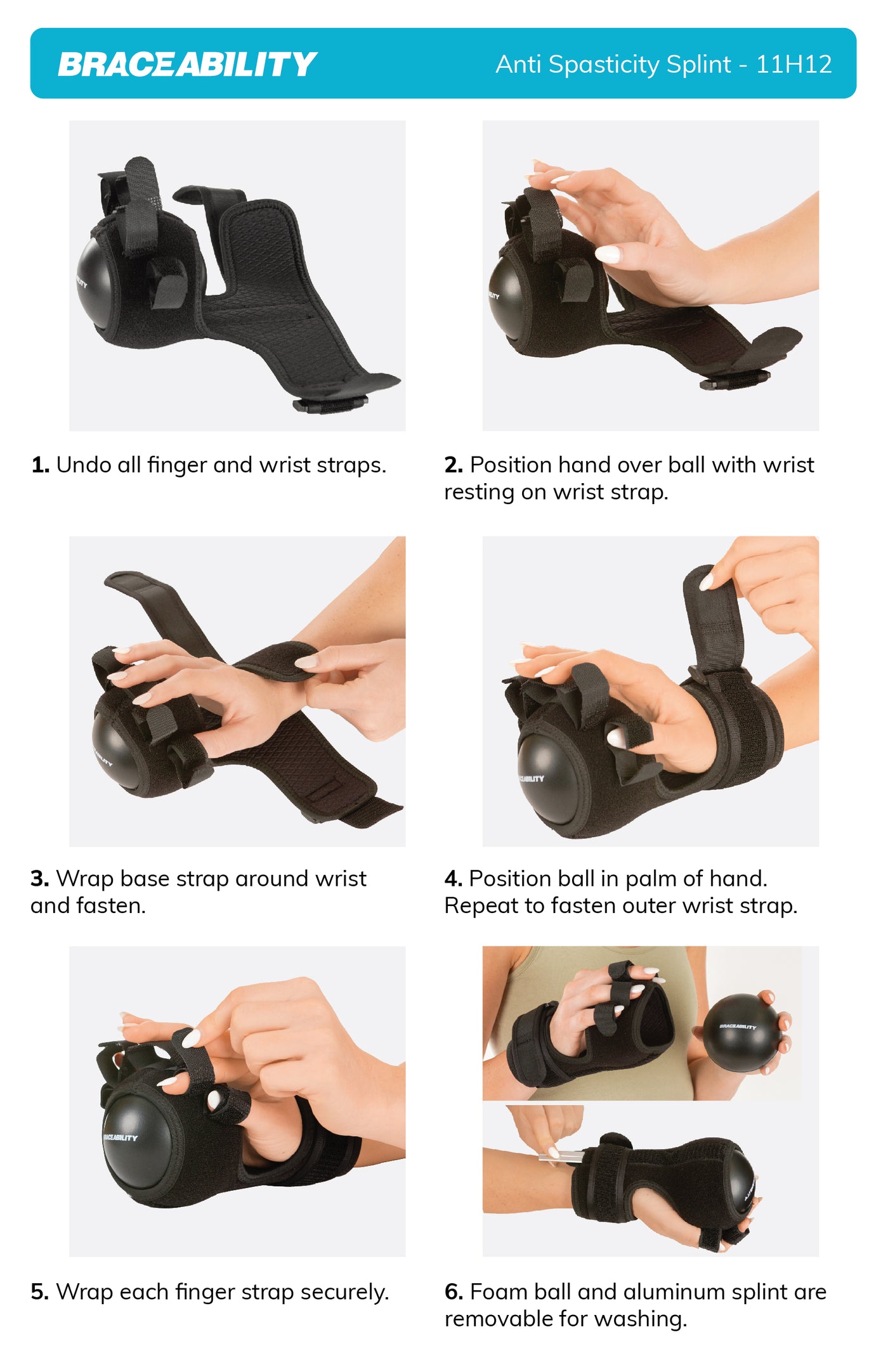 Instruction sheet for how to apply the anti spasticity splint by braceability