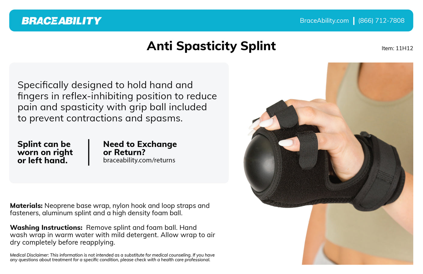 Anti-Spasticity Splint | Stroke Hand Brace for Spastic Cramps