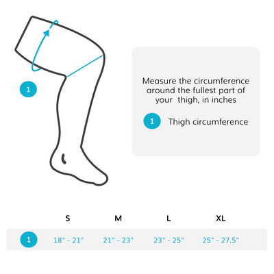 The sizing chart for the hamstring compression sleeve comes in sizes small through xl fitting up to 28 inch thighs