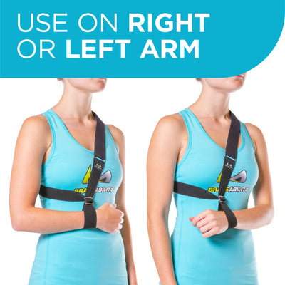 The adjustable shoulder sling without a pocket can be worn on your right or left arm