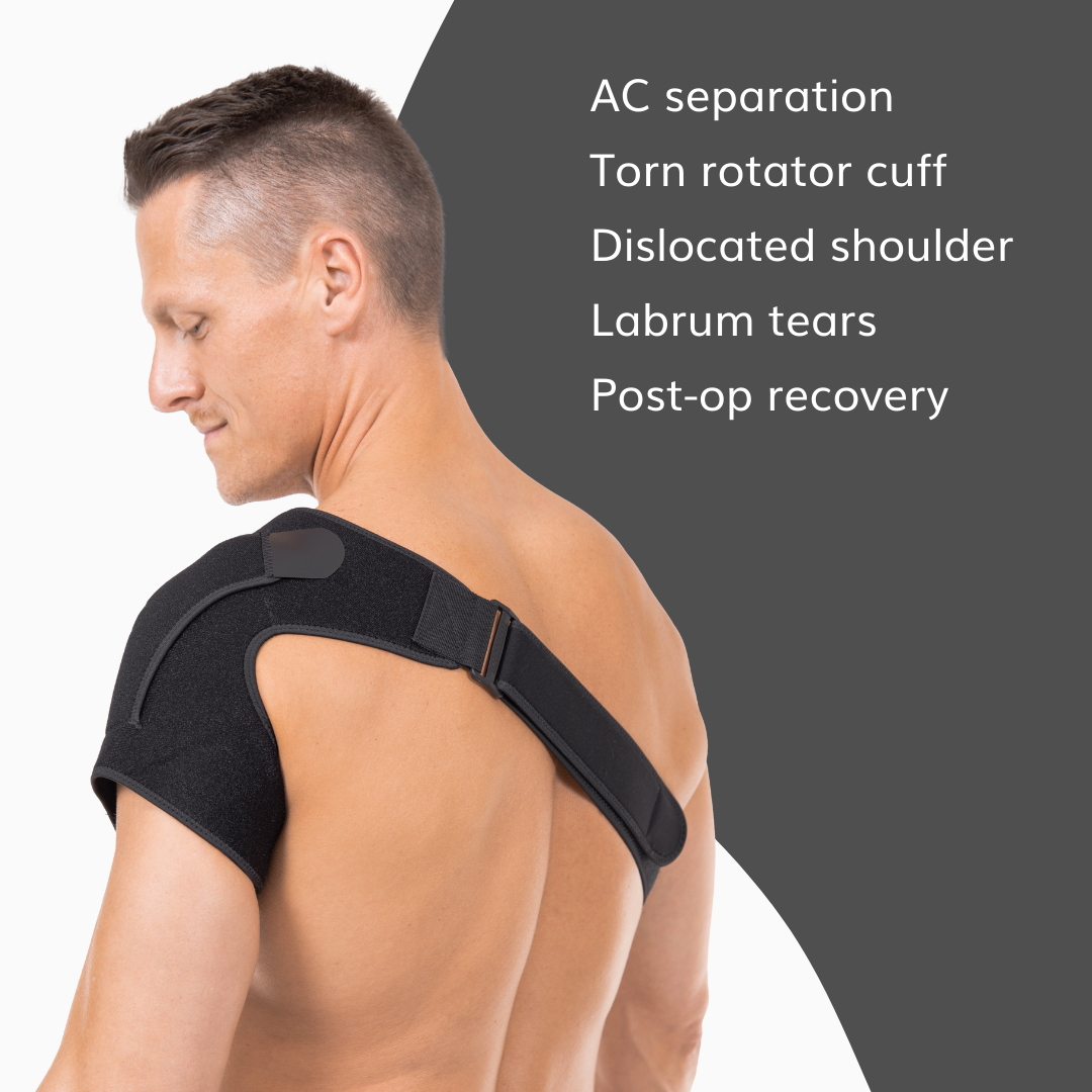 Our dislocated shoulder support also works to help with a torn rotator cuff, labrum tear, and ac separation