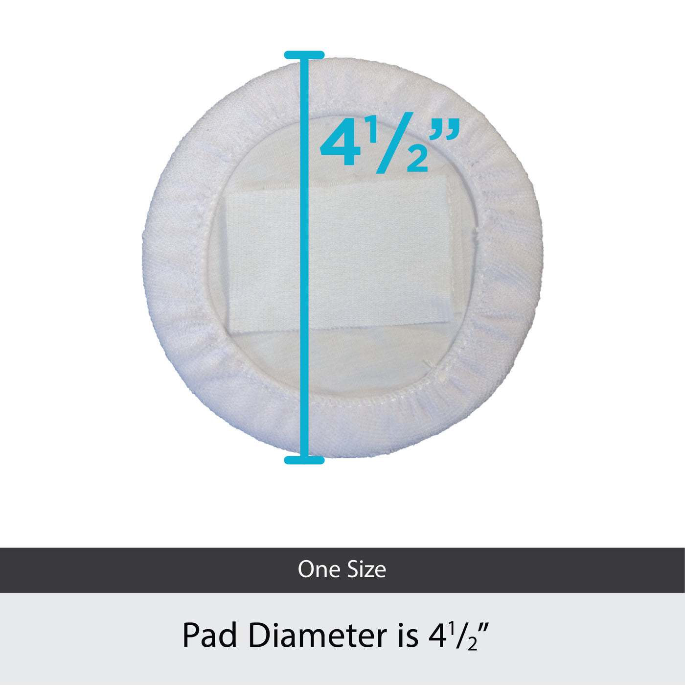 Sizing chart shows the 4.5 inch diameter of the abdominal hernia pad