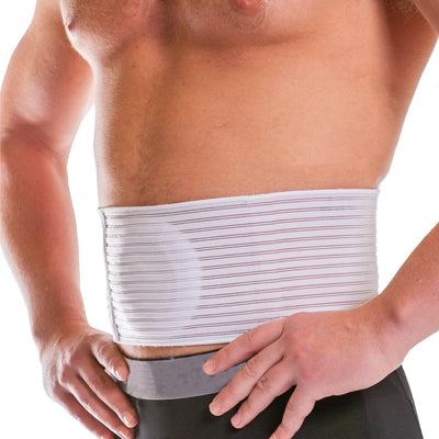 The umbilical and abdominal hernia support belt comes in two sizes fitting plus size up to 60 inch body circumferences