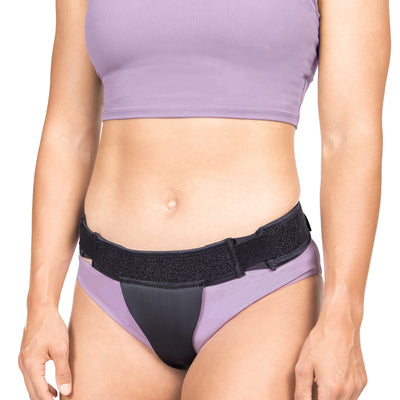 The black BraceAbility Pelvic Pro works to keep prolapsed pelvic organs in the proper position
