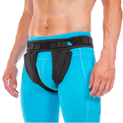 Men and women inguinal hernia truss belt for single or bilateral scrotal sports hernia treatment